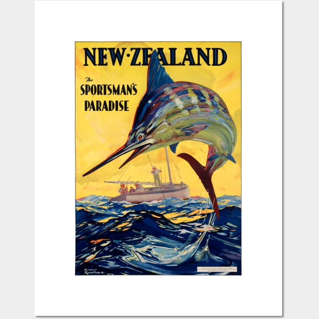 Vintage Travel Poster New Zealand Sportsman paradise Wall Art by vintagetreasure